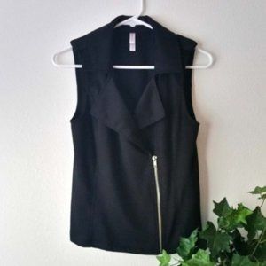 Xhilaration Black Vest Asymmetrical Zipper Moto Stlye Solid Black Vest S
